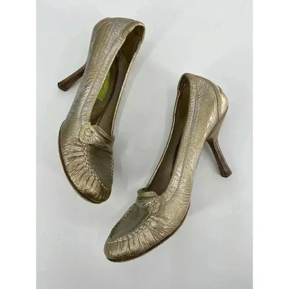 MATERIA PRIMA G. FANTINI Womens Pumps sz 39 Italy 9 Gold Silver Leather heels - Picture 3 of 7